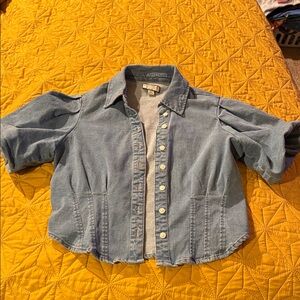 Denim Puff Sleeve Button-Up Shirt